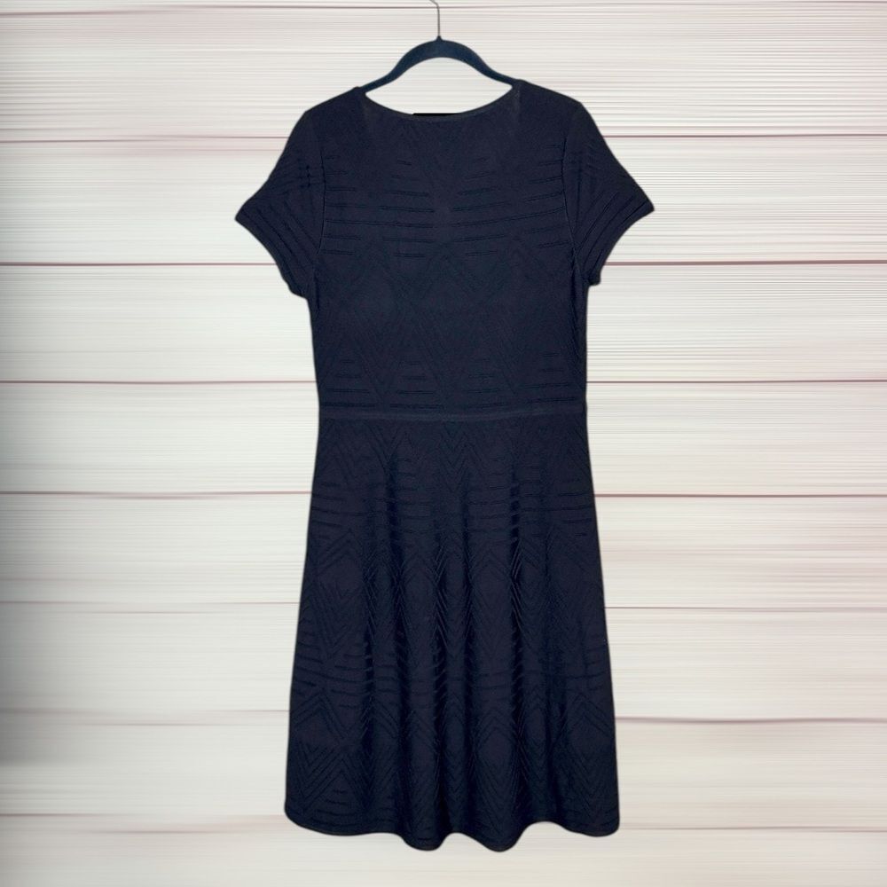 NWT Talbots Fit & Flare Dress Navy Blue Structured Rayon Blend Fabric L (8-10) - Picture 5 of 12